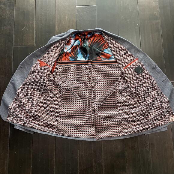 Ted Baker Herringbone Gray Blazer Suit Jacket Men's Size 7 3XL - Picture 2 of 5